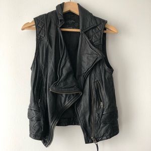 All Saints black leather biker moto vest jacket